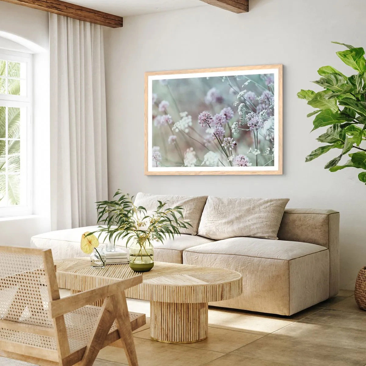 Poster in einem Rahmen aus heller Eiche - Süße filigrane Kräuter - 70x50 cm