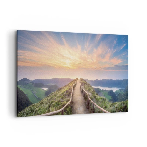Bild auf Leinwand - Leinwandbild - Ein malerischer Weg auf einem Hügel mit Blick auf den Sonnenuntergang - 120x80cm - Nah am Himmel - Moderne Wanddekoration für Wohnzimmer und Schlafzimmer ARTTOR
