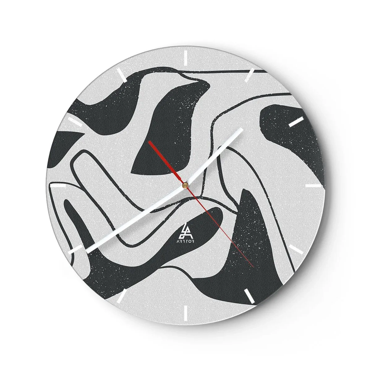 Wanduhr - Glasuhr - Schwarz-weiße abstrakte Formen im Labyrinth-Stil - 30x30cm - Abstraktes Spiel im Labyrinth - Moderne Wanddekoration für Wohnzimmer, Küche und Schlafzimmer ARTTOR