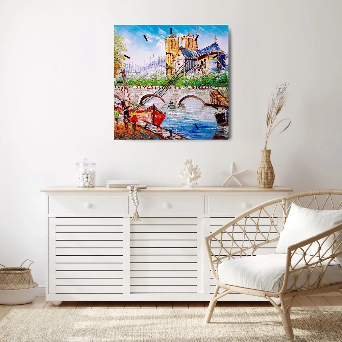 Wanduhr - Glasuhr - Landschaft mit Brücke und Kathedrale im klassischen Stil - 30x30cm - Ihre Zeit vergeht nie - Moderne Wanddekoration für Wohnzimmer und Schlafzimmer ARTTOR