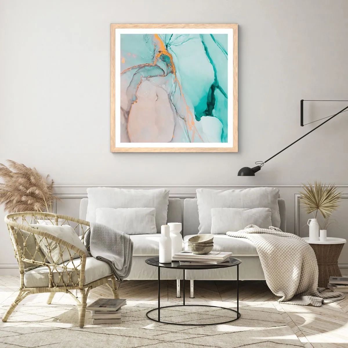 Poster in einem Rahmen aus heller Eiche - Ein Tanz der Formen und Farben - 40x40 cm