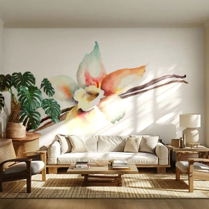 Fototapete Premium Sand - Süße mit Farbe verschüttet - Vanilleblüte, Blume, Vanillestange - 300x210 cm