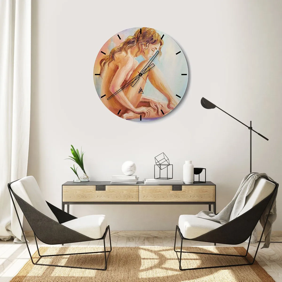 Wanduhr - Glasuhr - Akt der Jugend - 40x40 cm