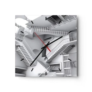 Wanduhr - Glasuhr - Eine abstrakte Komposition aus Treppen in einer surrealistischen Raumanordnung - 30x30cm - Die Paradoxien des Weltraums - Moderne Wanddekoration für Wohnzimmer und Schlafzimmer ARTTOR