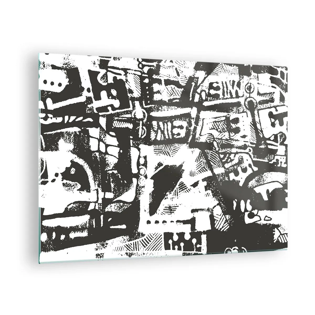 Glasbild - Bild auf glas - Schwarz-Weiß-Abstraktion mit geometrischen und technischen Motiven - 70x50cm - Ordnung oder Chaos? - Moderne Wanddekoration für Wohnzimmer und Schlafzimmer ARTTOR