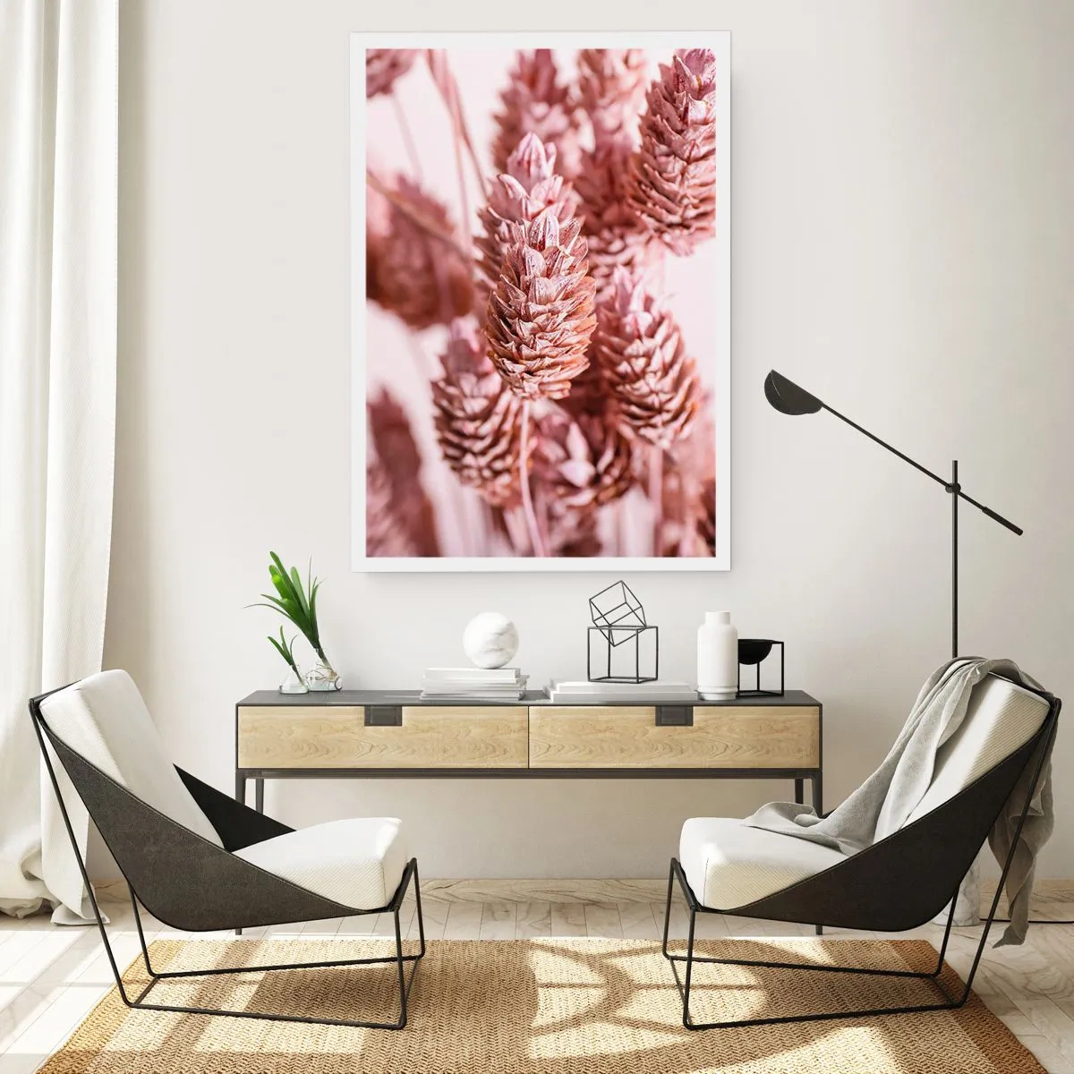 Poster - Nahaufnahme von getrockneten Blumen in Rosatönen - 50x70cm - Scheinbar unauffällig - Moderne Wanddekoration für Wohnzimmer und Schlafzimmer ARTTOR
