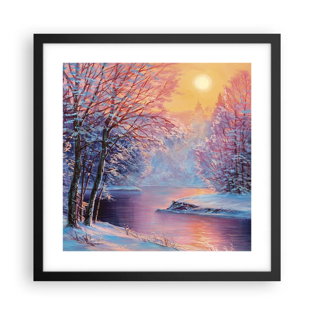 Poster in einem schwarzem Rahmen - Die Farben des Winters - 40x40 cm