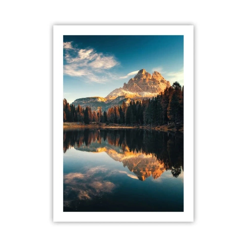 Poster - Ein Berggipfel spiegelt sich in einem ruhigen See - 50x70cm - Doppelte Landschaft - Moderne Wanddekoration für Wohnzimmer und Schlafzimmer ARTTOR
