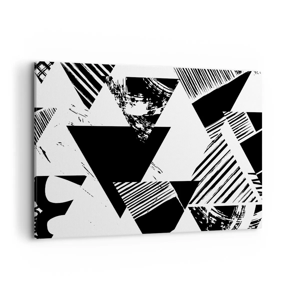 Bild auf Leinwand - Leinwandbild - Geometrische Muster in minimalistischer Schwarz-Weiß-Form - 100x70cm - Regen von Dreiecken - Moderne Wanddekoration für Wohnzimmer und Schlafzimmer ARTTOR