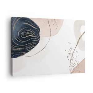 Bild auf Leinwand - Leinwandbild - Abstrakte Formen in Beige- und Marineblautönen mit goldenen Details - 70x50cm - Alles fließt - Moderne Wanddekoration für Wohnzimmer und Schlafzimmer ARTTOR