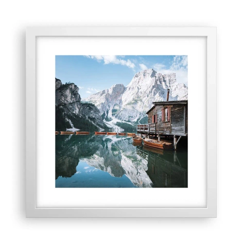 Poster in einem weißen Rahmen - Kristallklarer Bergmorgen - 30x30 cm