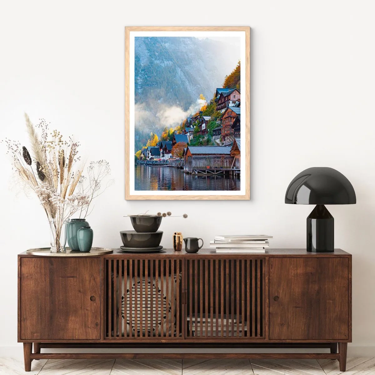 Poster in einem Rahmen aus heller Eiche - Alpenatmosphäre - 30x40 cm