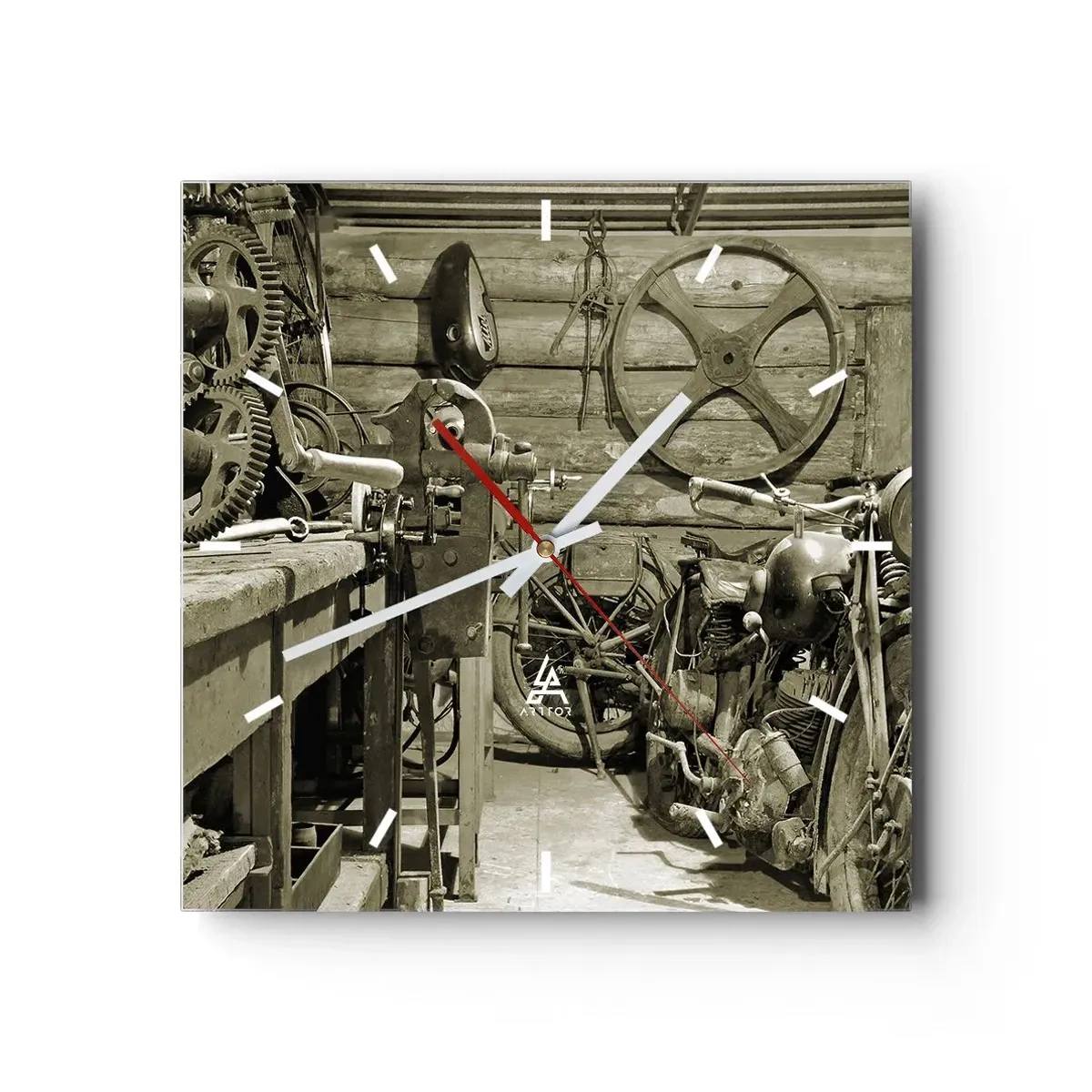 Wanduhr - Glasuhr - Im Schuppen von Onkel Władek - 40x40 cm