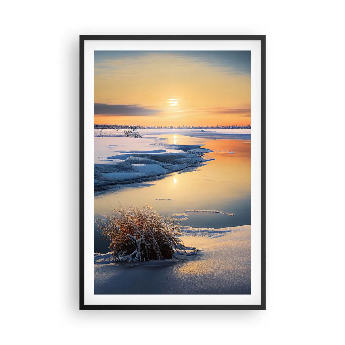 Poster in einem schwarzem Rahmen - Wintersonnenuntergang - 61x91 cm
