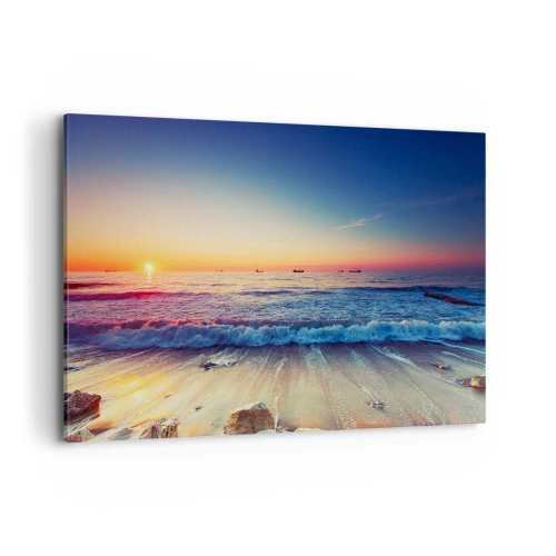 Bild auf Leinwand - Leinwandbild - Sonnenuntergang über einem ruhigen Meer mit Wellen - 120x80cm - Was ist mit dem Horizont? - Moderne Wanddekoration für Wohnzimmer und Schlafzimmer ARTTOR