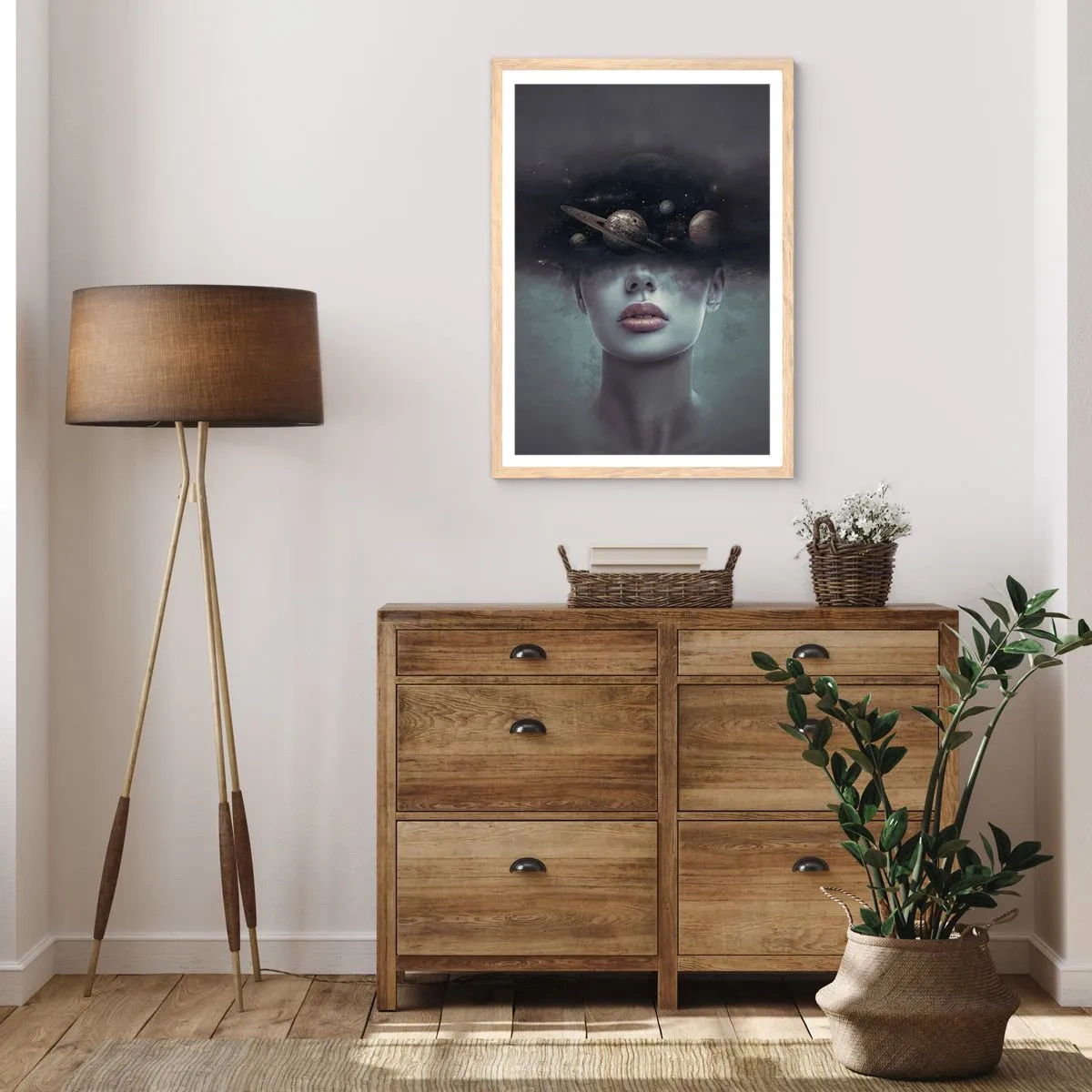 Poster in einem Rahmen aus heller Eiche - Und die Planeten spielen verrückt ... - 50x70 cm