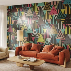 Fototapete Premium Canvas - Buntes geometrisches Muster mit Dreiecken und Linien - 100x70cm - Im Rhythmus auf drei - Moderne Wanddekoration für Wohnzimmer und Schlafzimmer ARTTOR