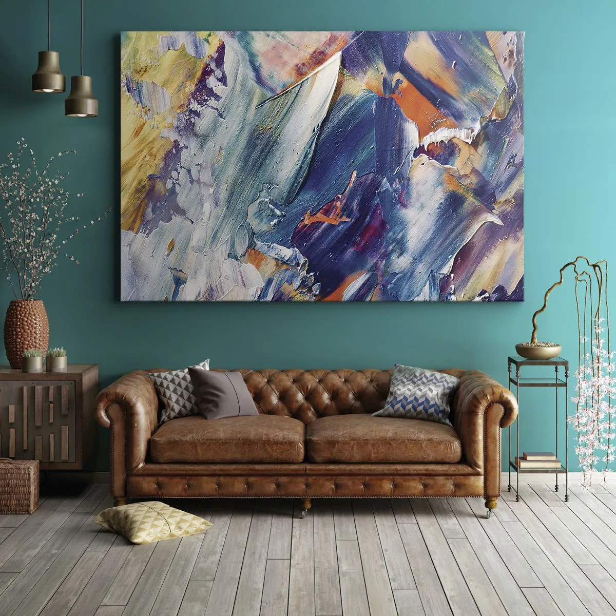 Bild auf Leinwand - Leinwandbild - Bunte Abstraktion mit Acrylfarbe Textur - 120x80cm - Farbverwirrung - Moderne Wanddekoration für Wohnzimmer und Schlafzimmer ARTTOR