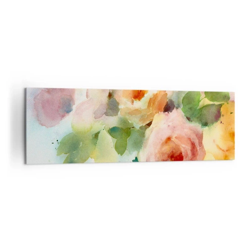 Bild auf Leinwand - Leinwandbild - Zarte Rosen im Aquarell-Stil auf hellem Hintergrund - 160x50cm - Zart wie Aquarell - Moderne Wanddekoration für Wohnzimmer und Schlafzimmer ARTTOR