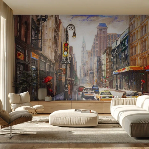 Fototapete Premium Canvas - New York - auch im Regen bunt - New York, Stadt, Manhattan - 250x175 cm