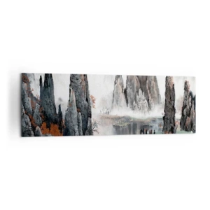 Bild auf Leinwand - Leinwandbild - Malerische Felsen und Bäume in der nebligen chinesischen Landschaft - 160x50cm - Mächtige Wächter - Moderne Wanddekoration für Wohnzimmer und Schlafzimmer ARTTOR