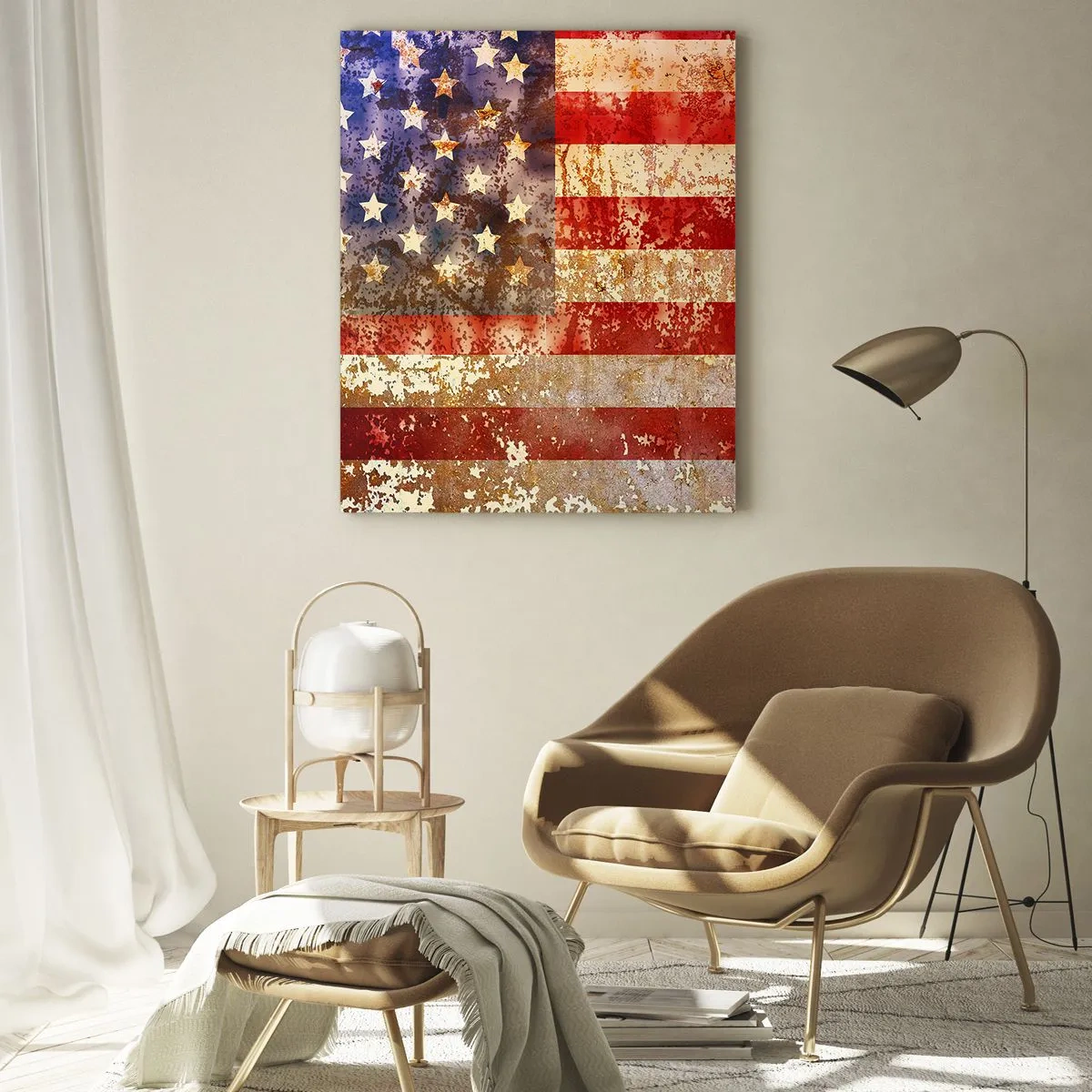 Glasbild - Bild auf glas - Rostige amerikanische Flagge - 50x70cm - Ruhm verblasst nicht - Moderne Wanddekoration für Wohnzimmer und Schlafzimmer ARTTOR