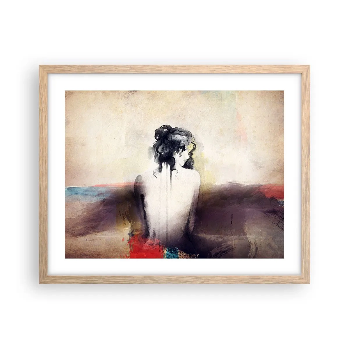 Poster in einem Rahmen aus heller Eiche - Glatte Linien, ovale Formen - 50x40 cm
