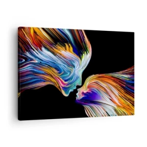 Bild auf Leinwand - Leinwandbild - Bunte Silhouetten von Gesichtern in dynamischen Strömen auf schwarzem Hintergrund - 70x50cm - Eine Verschmelzung von Energie und Licht - Moderne Wanddekoration für Wohnzimmer und Schlafzimmer ARTTOR