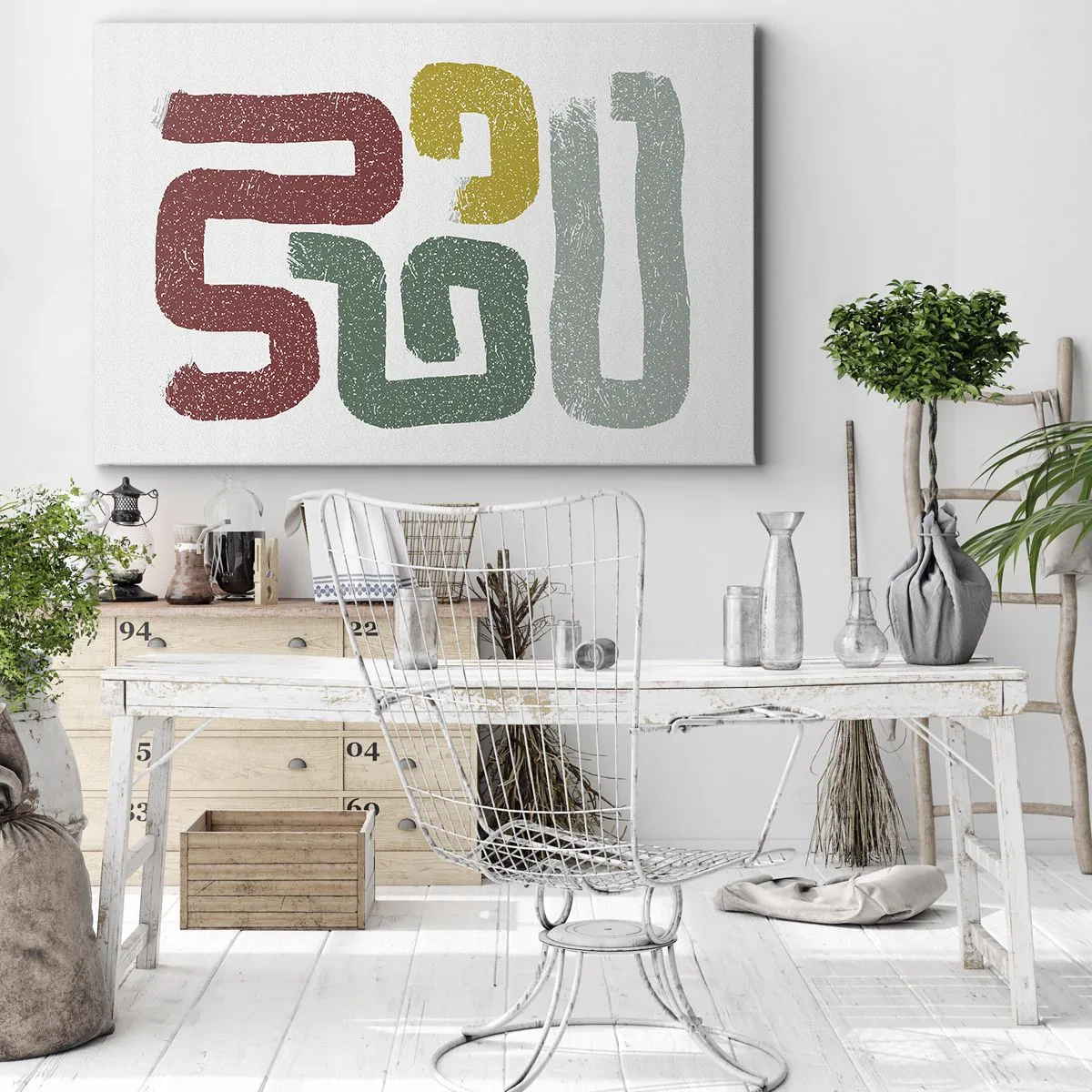 Bild auf Leinwand - Leinwandbild - Bunte geometrische Muster im abstrakten Stil - 70x50cm - In einer unbekannten Sprache - Moderne Wanddekoration für Wohnzimmer und Schlafzimmer ARTTOR