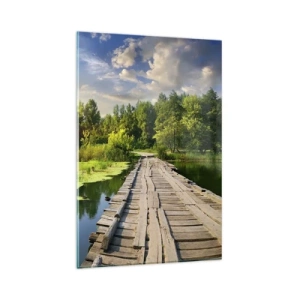 Glasbild - Bild auf glas - Eine malerische Landschaft mit einer Brücke und einem Schwan - 80x120cm - Sommer, Sommer überall - Moderne Wanddekoration für Wohnzimmer und Schlafzimmer ARTTOR