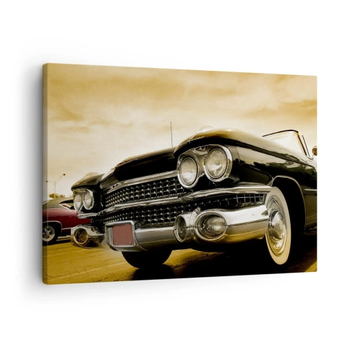 Bild auf Leinwand - Leinwandbild - Ein Oldtimer im Retro-Look und mit Chromdetails. - 70x50cm - Klassiker vergehen nie - Moderne Wanddekoration für Wohnzimmer und Schlafzimmer ARTTOR