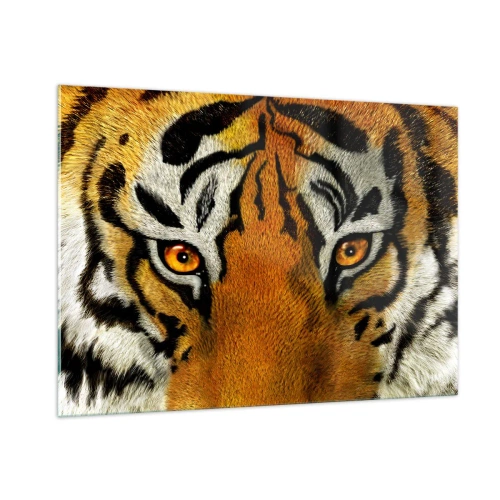 Glasbild - Bild auf glas - Nahaufnahme des intensiven Blicks des Tigers - 100x70cm - Schrecklich und schön - Moderne Wanddekoration für Wohnzimmer und Schlafzimmer ARTTOR