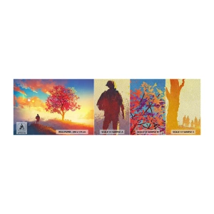 Fototapeten Muster Premium Sand - Pilger am Ziel - Landschaft, Baum, Wanderer - 100x30 cm