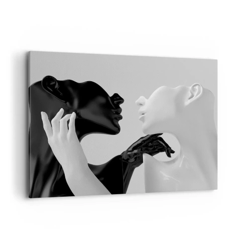 Bild auf Leinwand - Leinwandbild - Schwarz-weiße Silhouetten in dynamischer Nahaufnahme - 100x70cm - Anziehung - Begierde - Moderne Wanddekoration für Wohnzimmer und Schlafzimmer ARTTOR