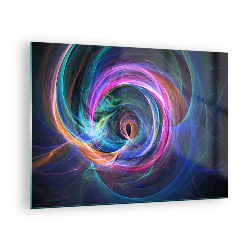 Glasbild - Bild auf glas - Eine abstrakte Spirale in intensiven Farben auf dunklem Hintergrund. - 70x50cm - Wohin wirst du mich bringen? - Moderne Wanddekoration für Wohnzimmer und Schlafzimmer ARTTOR