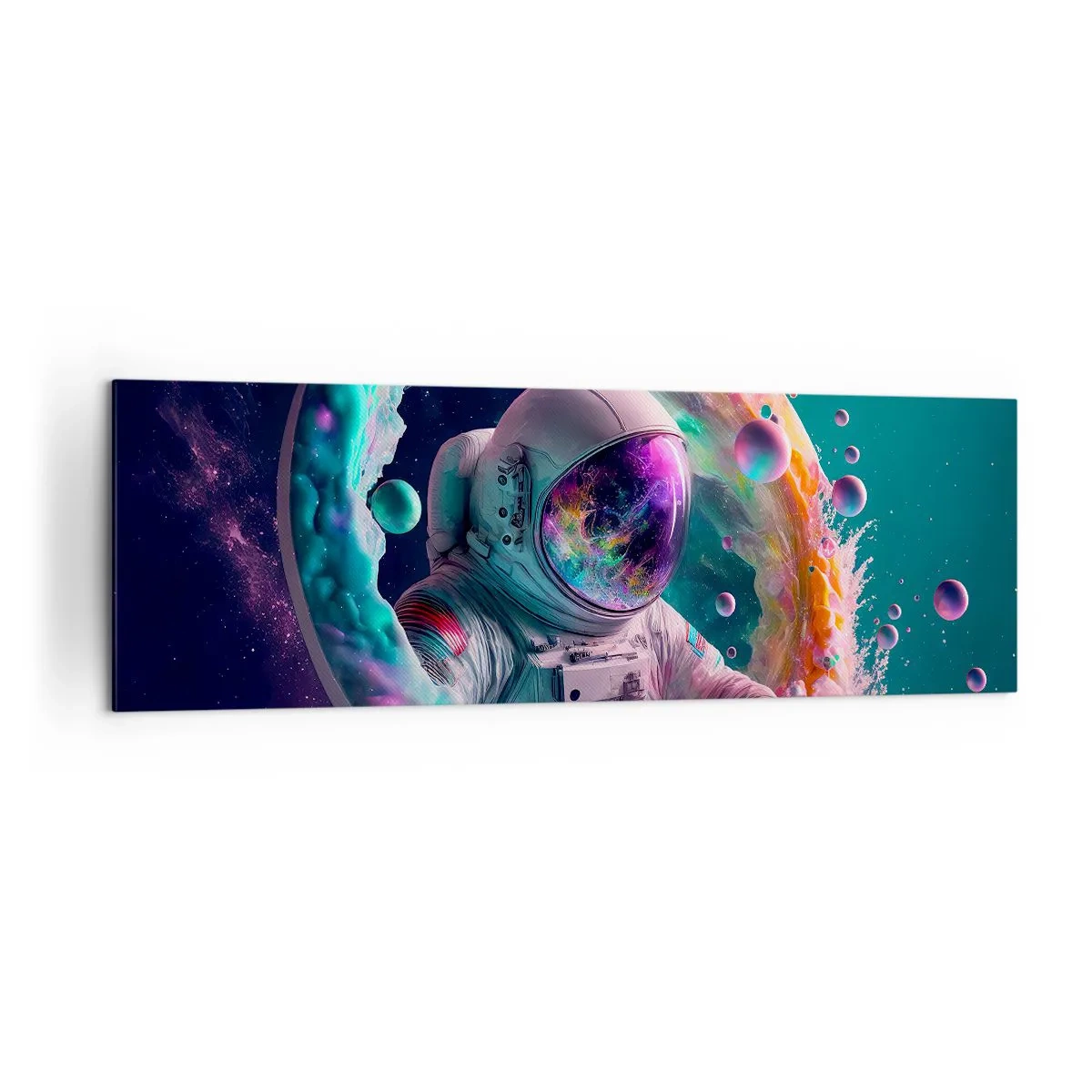 Bild auf Leinwand - Leinwandbild - Astronaut in einer farbenfrohen kosmischen Aura - 160x50cm - Sternentor - Moderne Wanddekoration für Wohnzimmer und Schlafzimmer ARTTOR