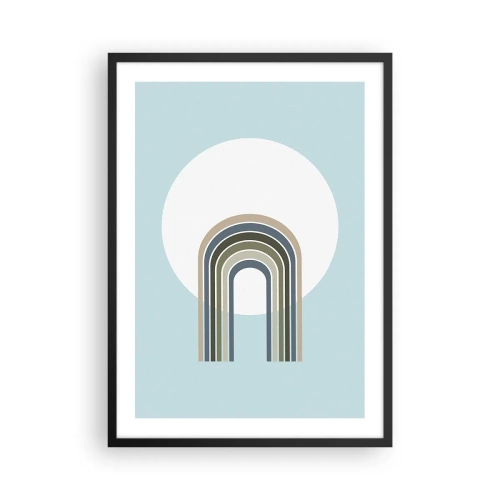 Poster in einem schwarzem Rahmen - Ein minimalistischer Bogen mit Pastelltönen vor einem kreisförmigen Hintergrund - 50x70cm - Unwiderstehliche Anziehungskraft - Moderne Wanddekoration für Wohnzimmer und Schlafzimmer ARTTOR