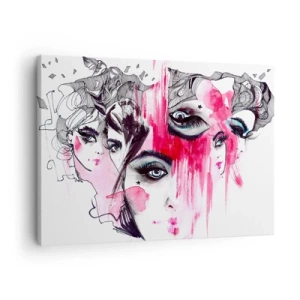 Bild auf Leinwand - Leinwandbild - Abstraktes Gesicht in Rosa- und Schwarztönen - 70x50cm - Abstrakte Augen - Moderne Wanddekoration für Wohnzimmer und Schlafzimmer ARTTOR