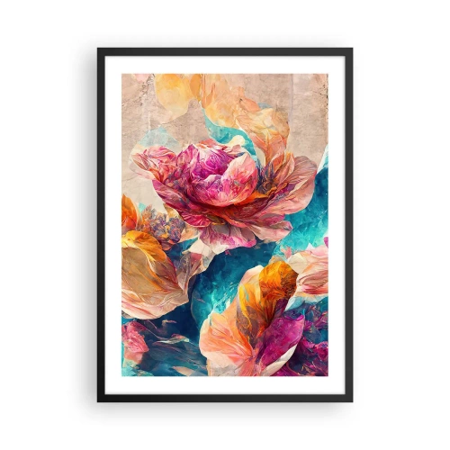 Poster in einem schwarzem Rahmen - Abstrakte Blumen in Rosa- und Türkistönen - 50x70cm - Farbenpracht des Straußes - Moderne Wanddekoration für Wohnzimmer und Schlafzimmer ARTTOR