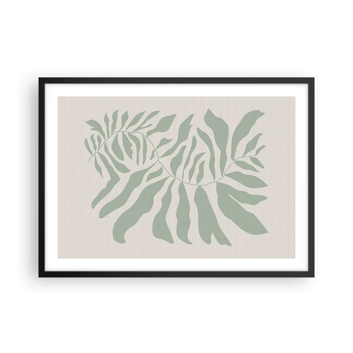 Poster in einem schwarzem Rahmen - Ein zartes Zweigmuster mit Blättern in einem Smaragdgrünton - 70x50cm - Smaragdzweig - Moderne Wanddekoration für Wohnzimmer und Schlafzimmer ARTTOR