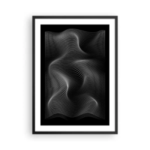 Poster in einem schwarzem Rahmen - Minimalistische Wellen in Schwarz und Weiß - 50x70cm - Lichttanz im Raum - Moderne Wanddekoration für Wohnzimmer und Schlafzimmer ARTTOR