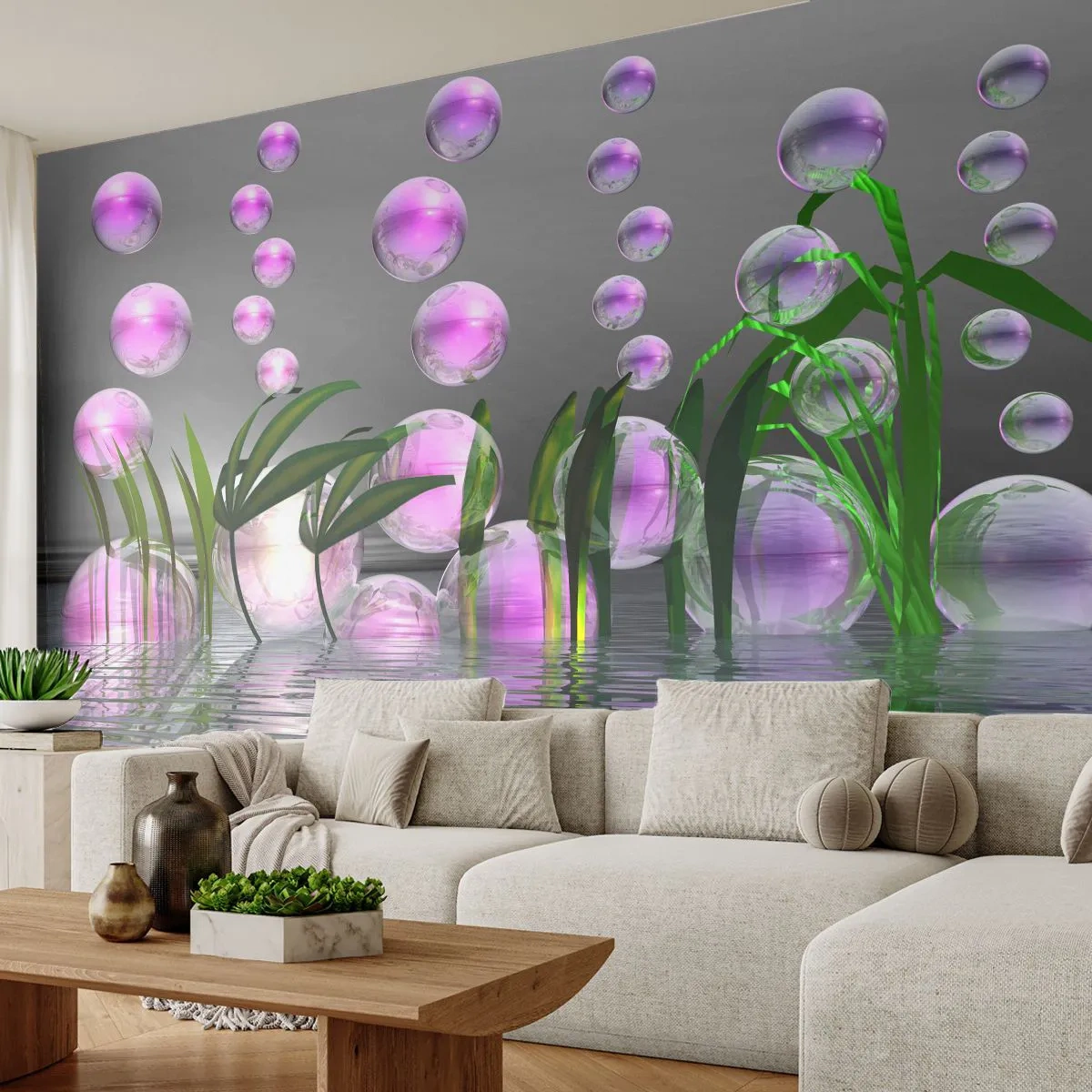 Fototapete Standard Eco - Eine reflektierende Komposition aus Leichtigkeit und Leben - Abstraktion, Grafik, 3D - 450x315 cm