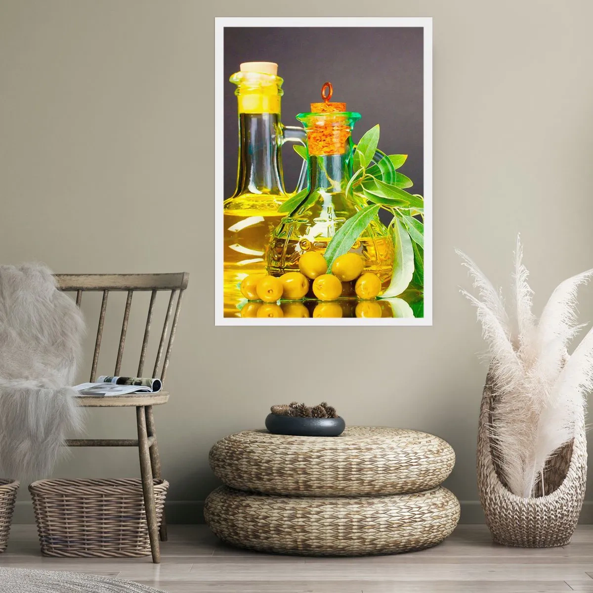 Poster - Stillleben mit Oliven und Olivenöl - 40x50 cm