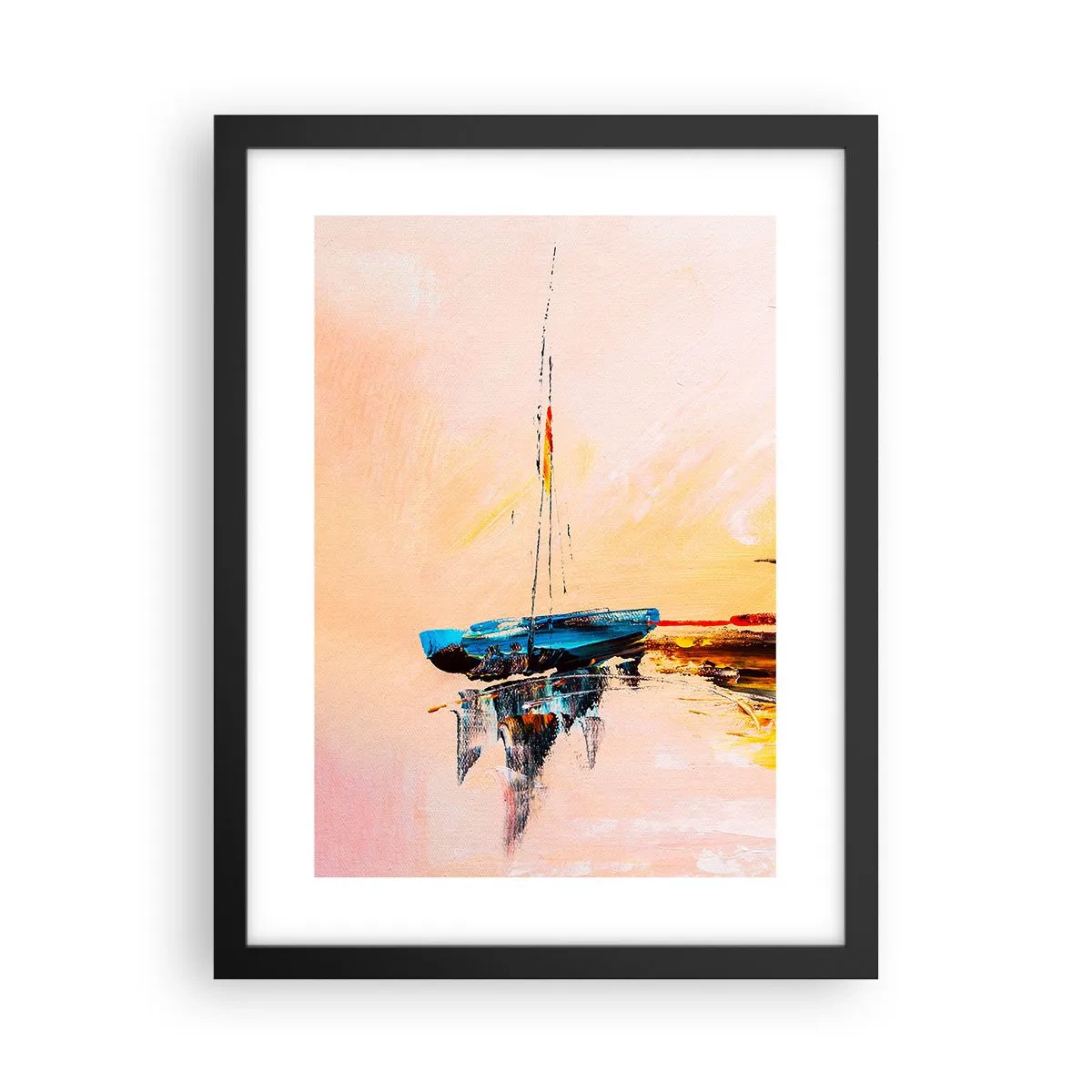 Poster in einem schwarzem Rahmen - Abend im Yachthafen - 30x40 cm