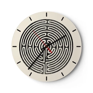 Wanduhr - Glasuhr - Ein schwarz-weißes Labyrinth mit geometrischem Grundriss auf hellem Hintergrund - 30x30cm - Geheimnisvolle Ordnung - Moderne Wanddekoration für Wohnzimmer, Küche und Schlafzimmer ARTTOR