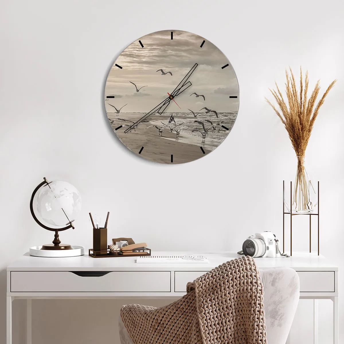 Wanduhr - Glasuhr - Meeresrauschen, Vogelgesang - 30x30 cm