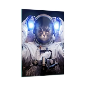 Glasbild - Bild auf glas - Ein katzenköpfiger Kosmonaut im Weltraum - 50x70cm - Houston, du hast ein Problem - Moderne Wanddekoration für Wohnzimmer und Schlafzimmer ARTTOR