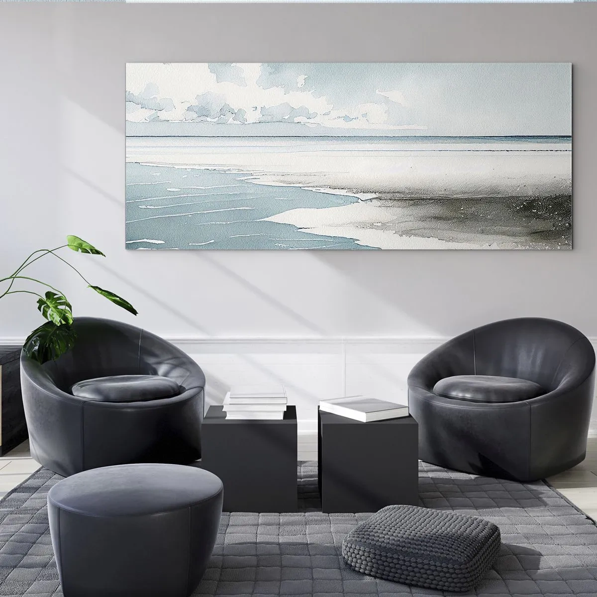 Glasbild - Bild auf glas - Ruhiges Meer und Strand in hellen Blautönen - 120x50cm - Sanfte Flut - Moderne Wanddekoration für Wohnzimmer und Schlafzimmer ARTTOR