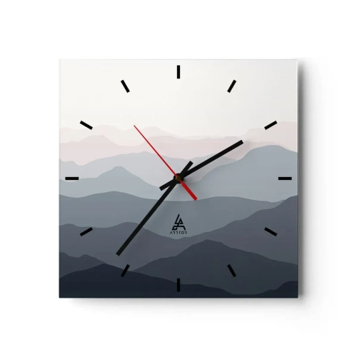 Wanduhr - Glasuhr - Dezente Bergschichten in Grau- und Blautönen - 30x30cm - Wellen der Berge - Moderne Wanddekoration für Wohnzimmer und Schlafzimmer ARTTOR