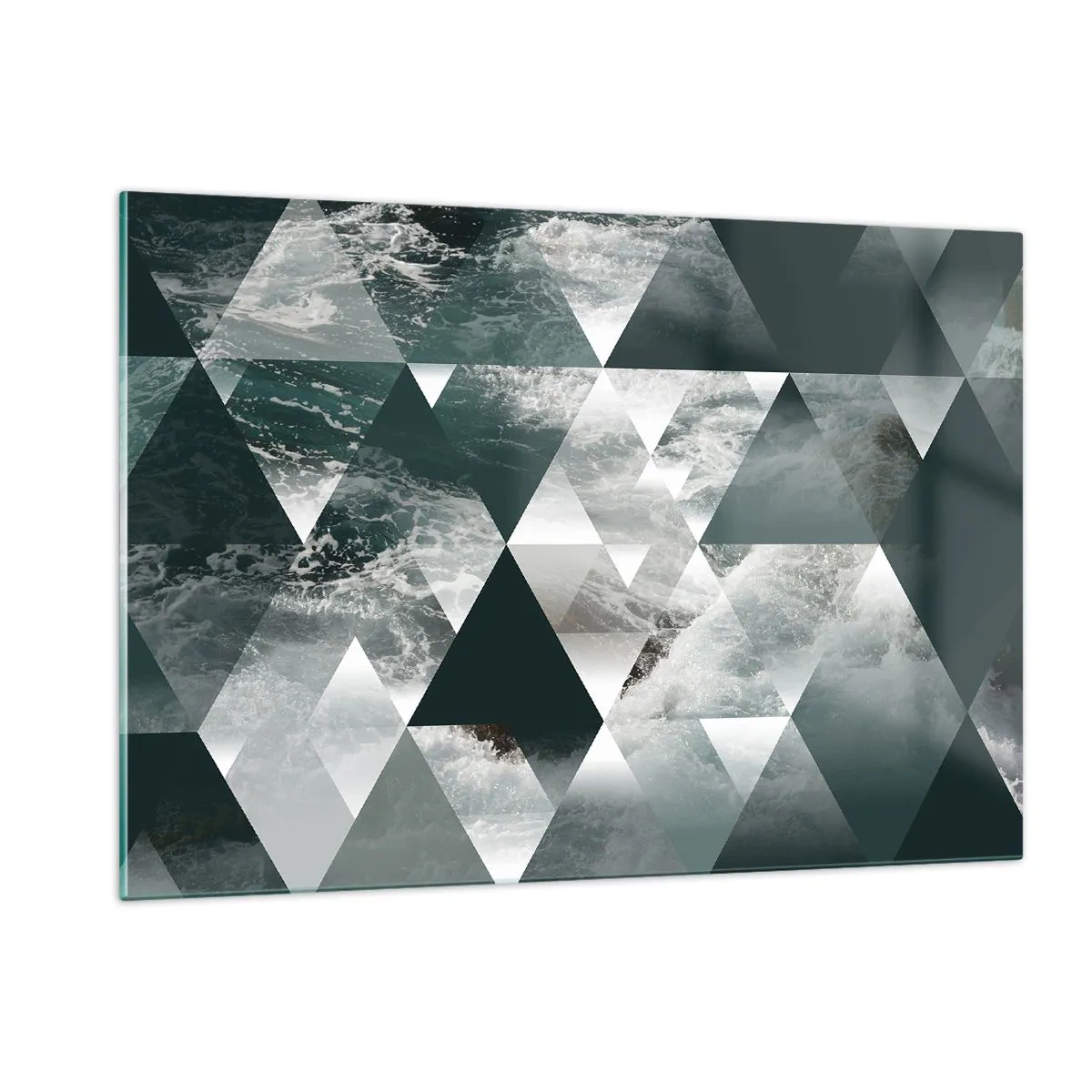 Glasbild - Bild auf glas - Abstrakte Komposition aus Dreiecken mit Wasserwellenmotiv - 120x80cm - Kristallperspektive - Moderne Wanddekoration für Wohnzimmer und Schlafzimmer ARTTOR